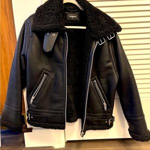 The Kooples, size M, aviator faux shearling black jacket